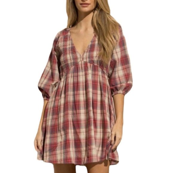 Plaid V-Neck Mini Dress - Picture 5 of 8